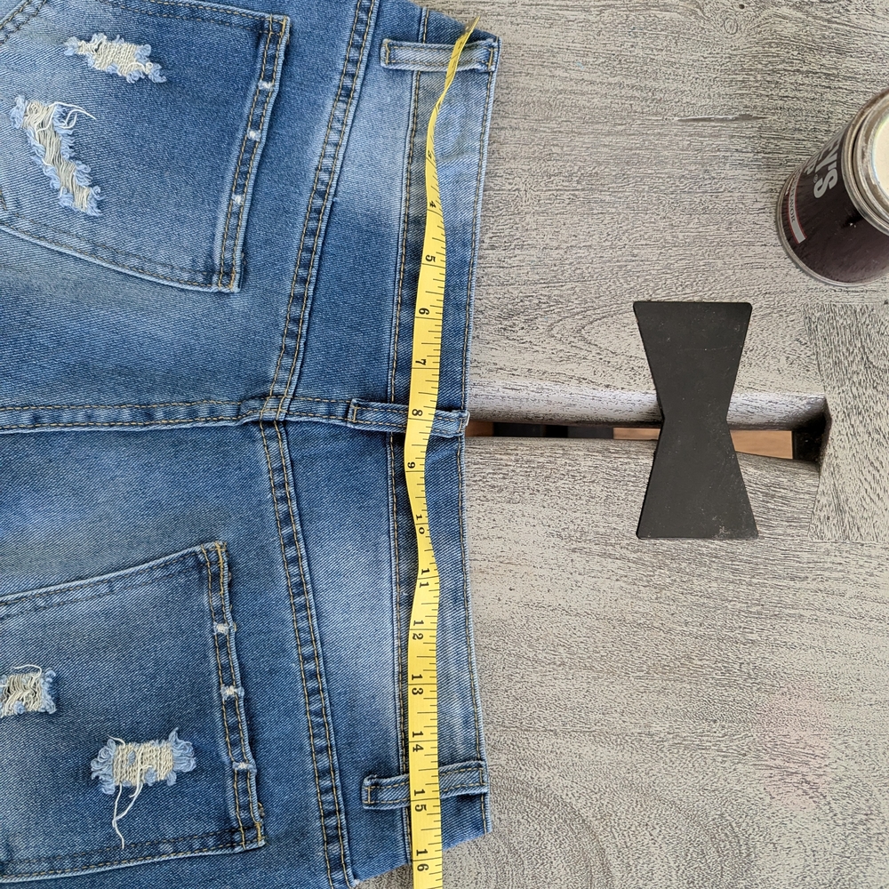Women’s Blue Distressed Patchwork Jeans with Pink Accents Size M - Picture 10 of 16